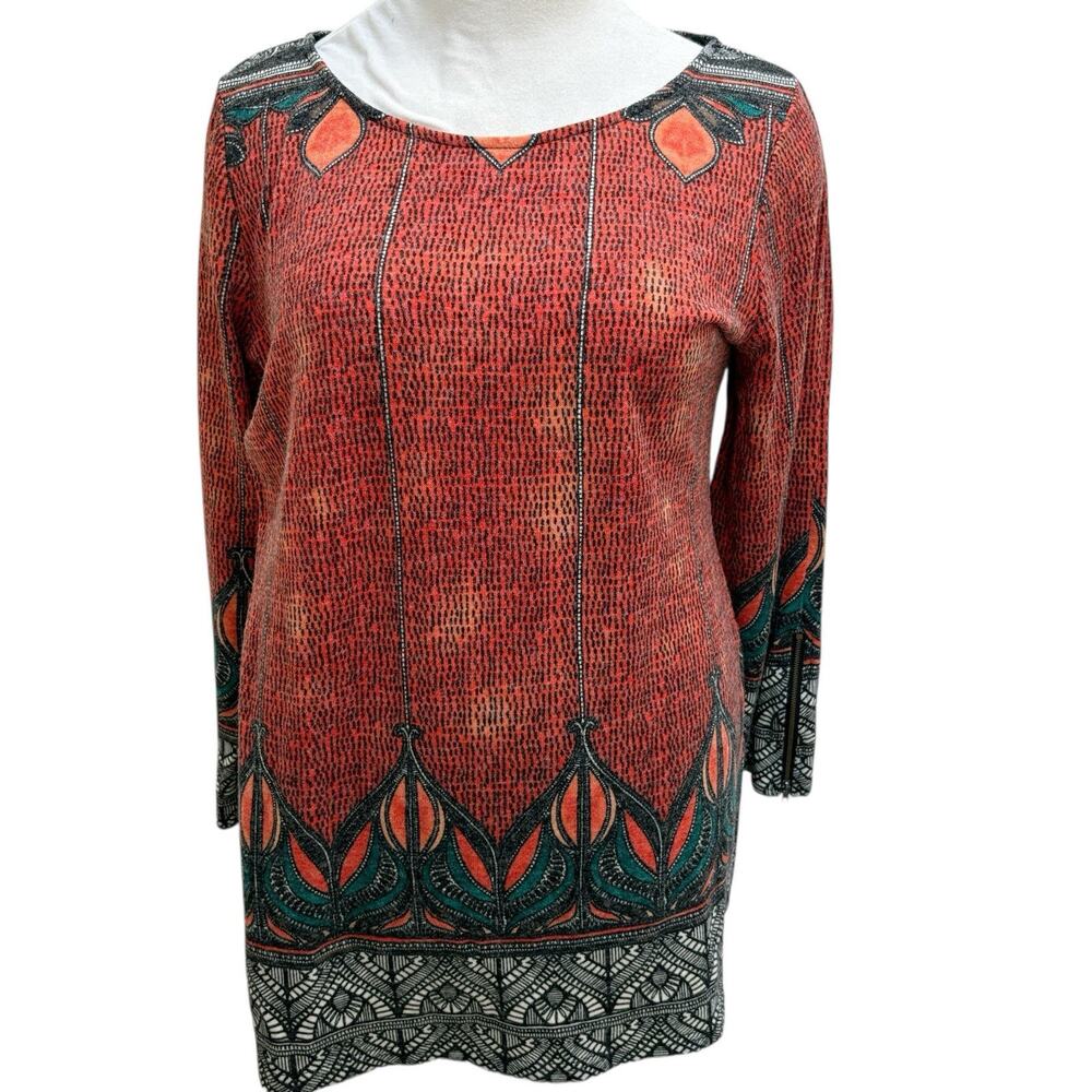 Aryeh Tunic Top Women's Size 3XL Knit Orange Black Long Sleeve Boho Fall